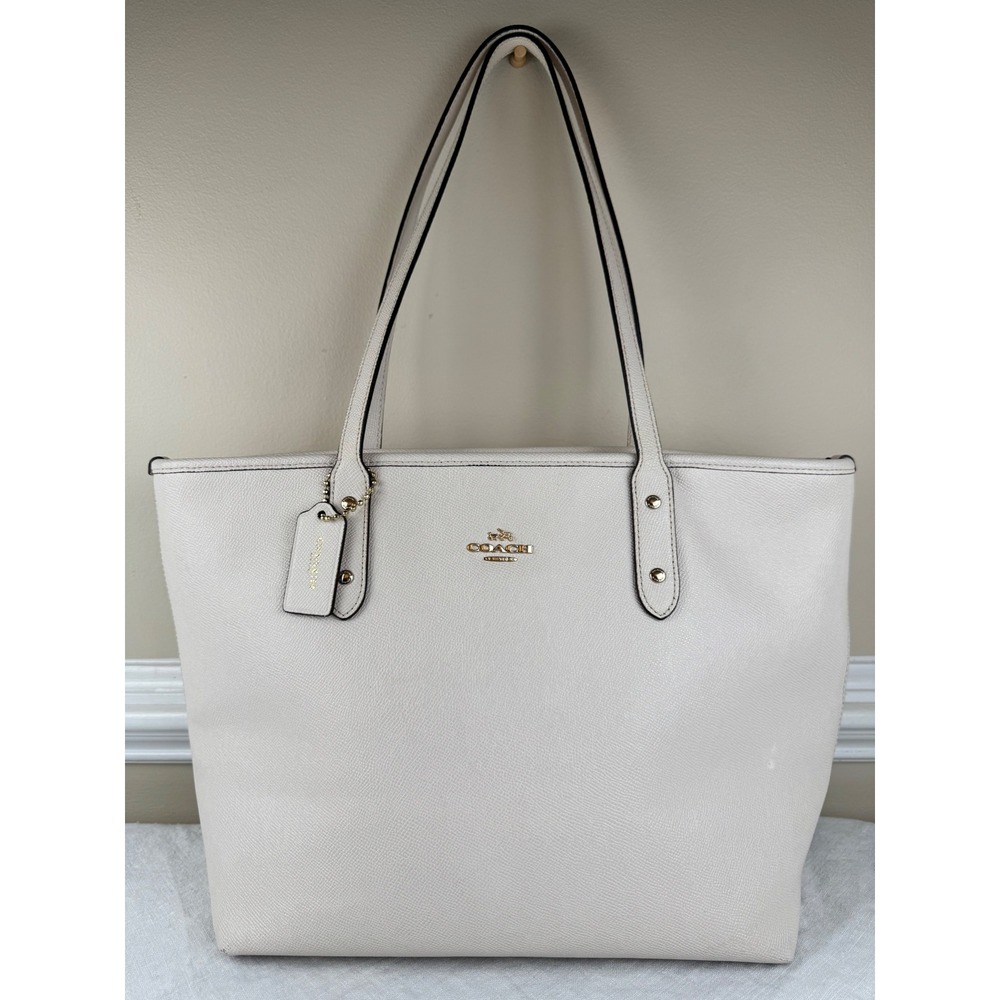 Coach City Tote Chalk White Crossgrain Leather Zip Top Bag F58846 Y2K Purse